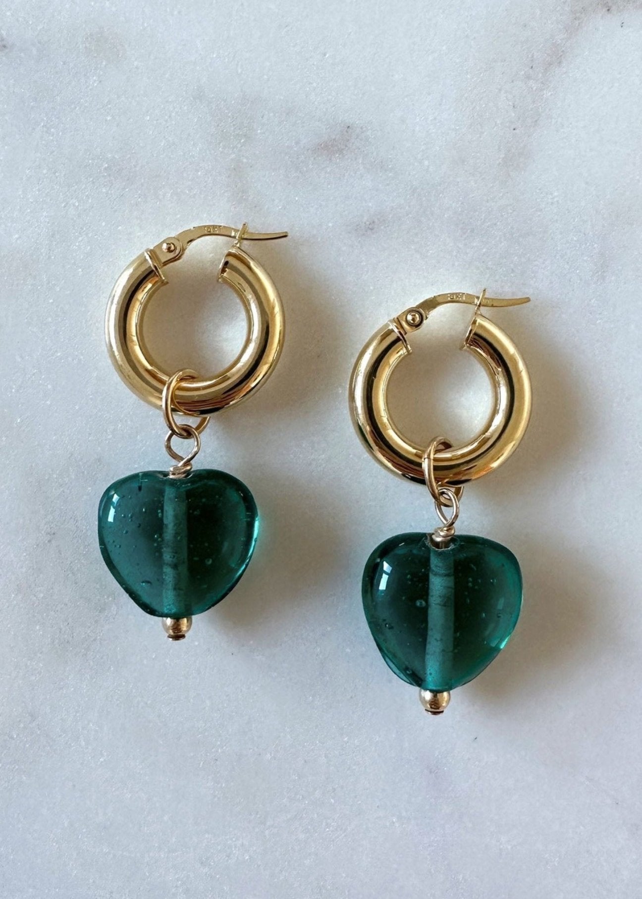 Green Heart Hoop Charms