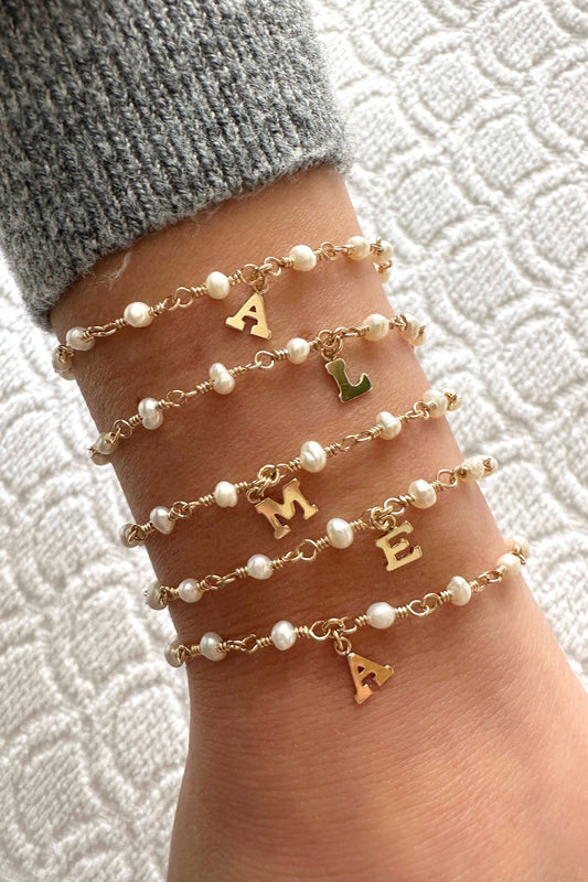 Tiny Pearl Bracelet (Custom Initial)